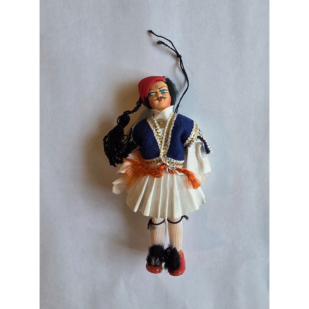 Vintage Greek Tsolias Male Costume Doll Ornament 5 Inches Tall